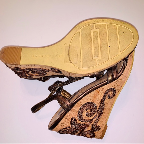 BANDOLINO Bronze Cork and Beaded Wedge Sandals - Picture 6 of 6